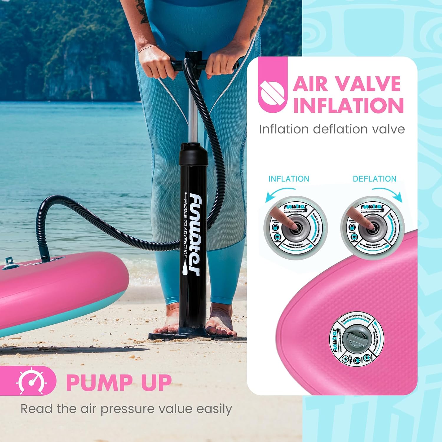 FunWater 8'/10'/10'6'/11'6' Inflatable Stand Up Paddle Board with Premium SUP Paddleboard Accessories, Wide Stable Anti-Slip EVA Deck,Paddle Boards for Adults & Youth of All Skill Levels