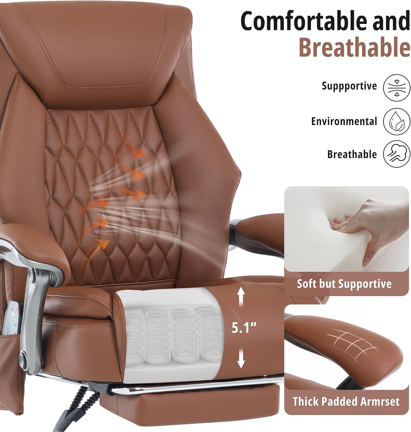 Massage Office Chair with Heat & Footrest, Ergonomic Reclining Executive Desk Chairs with 6-Point Vibration, PU Leather Computer Chair for Home Office or Gaming
