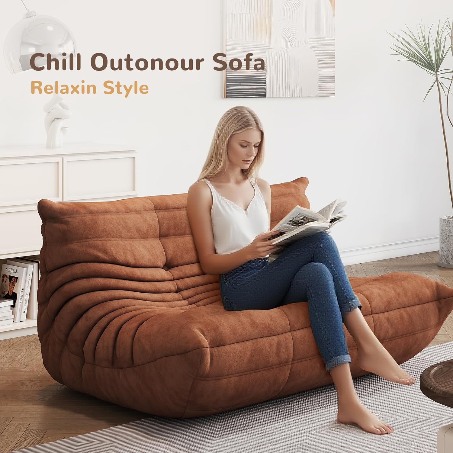 Bean Bag Chair - Corner Sofa, Fireside Chair Bean Bag Sofa Large Bean Bag Chair for Adults,Fireside Floor Couch for Living Room, Bedroom, Gaming (Yellow, Single) (Brown, Loveseat)