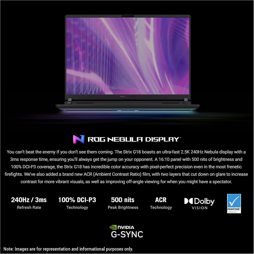 ASUS ROG Strix G18 Gaming Laptop, Intel Ultra 9-275HX, 32 GB DDR5 RAM, 4 TB PCIe SSD, 18' 2.5K (2560x1600) 240Hz Nebula Display, N-vidia G-Force RTX 5070Ti, 4-Zone RGB Keyboard, W11 Pro, Eclipse Gray