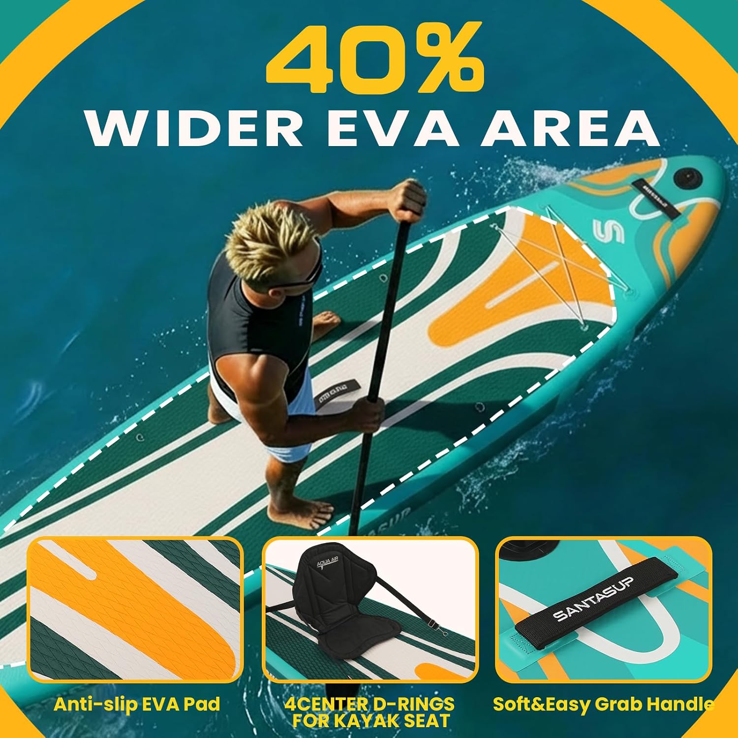 10'6'/11'Wide Inflatable Stand Up Paddle Board for Adults & Youth of All Skill Levels, with Premium SUP Paddleboard Accessories, Anti-Slip EVA Deck