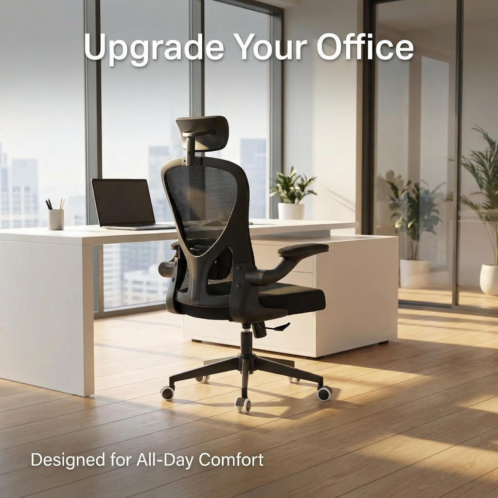 Monhey Office Chair Ergonomic Desk Chair with Lumbar Support&Headrest&Flip-up Arms Height Adjustable Rocking Swivel High Back Computer Chair Warm Taupe Mesh Study Chair (10black)