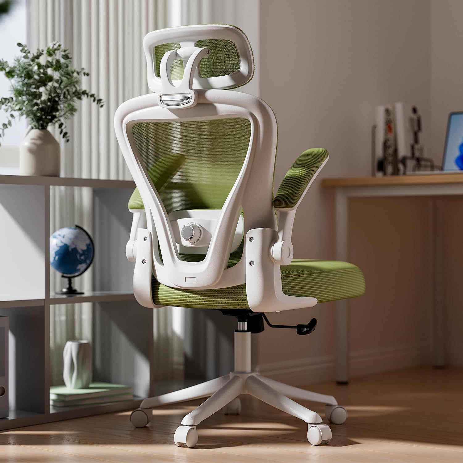 SeekFancy Ergonomic Office Chair M903, Computer Desk Chair with Wheels, High Back Mesh Office Chair with Adjustable Lumbar Support, Headrest, Flip-Up Armrests, Green