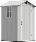 Devoko 4×4 FT Resin Storage Shed with Floor, Plastic Outdoor Garden Shed with Windows and Lockable Doors, Waterproof Outside Tool Sheds for Patio Backyard Lawn, Light Gray