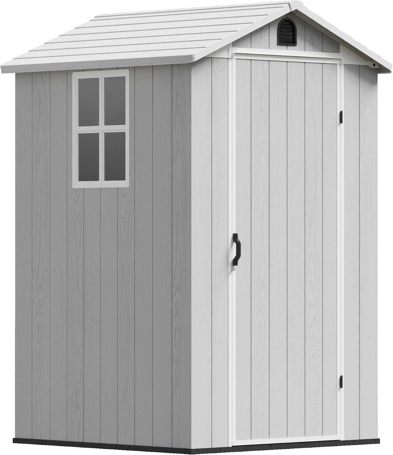 Devoko 4×4 FT Resin Storage Shed with Floor, Plastic Outdoor Garden Shed with Windows and Lockable Doors, Waterproof Outside Tool Sheds for Patio Backyard Lawn, Light Gray