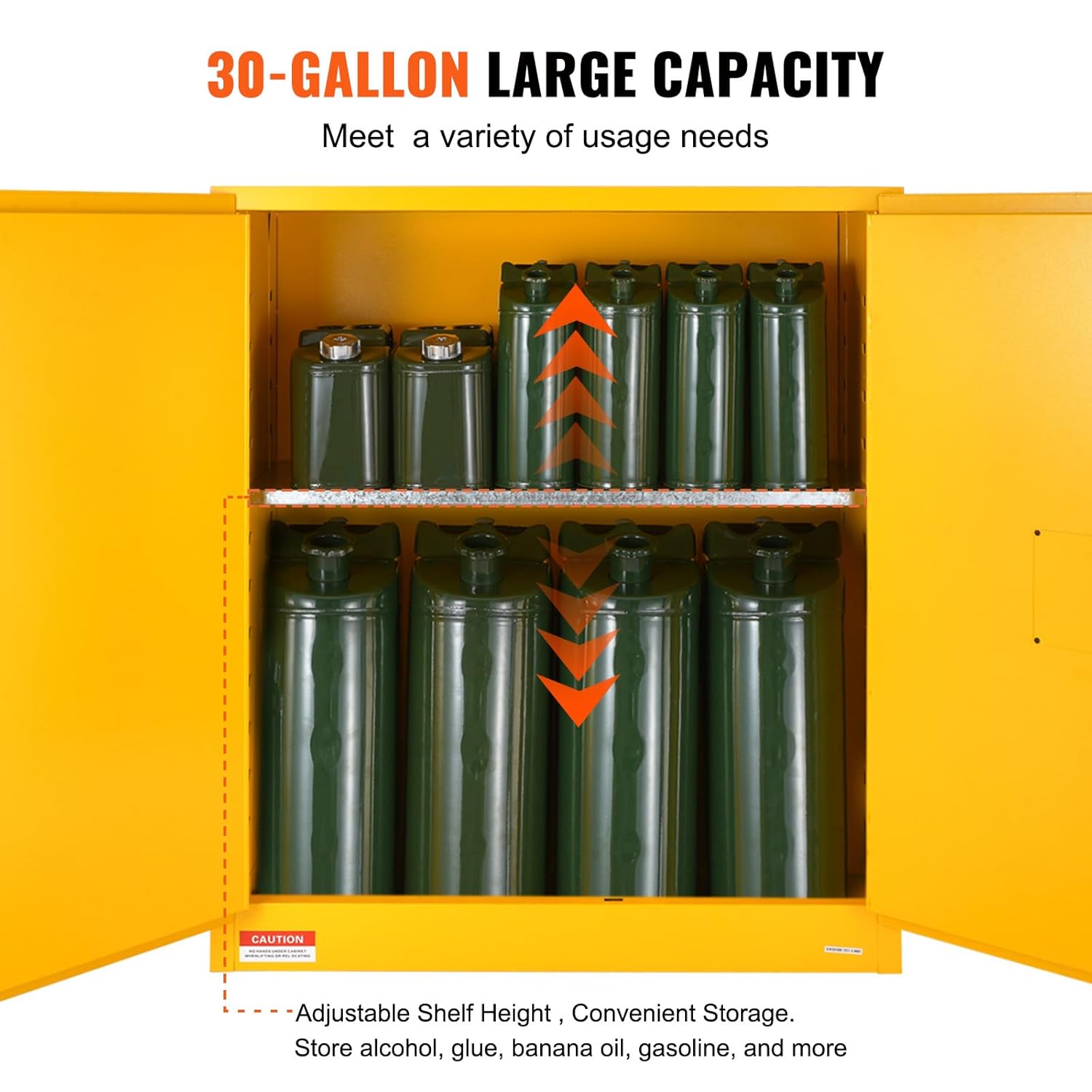 VEVOR Flammable Safety Cabinet 43.1 x 18.1 x 50.1, Cold-Rolled Steel Flammable Liquid Storage Cabinet 34 Gal with 2 Adjustable Shelves/2 Manual Closing Doors for Industrial Use, Yellow