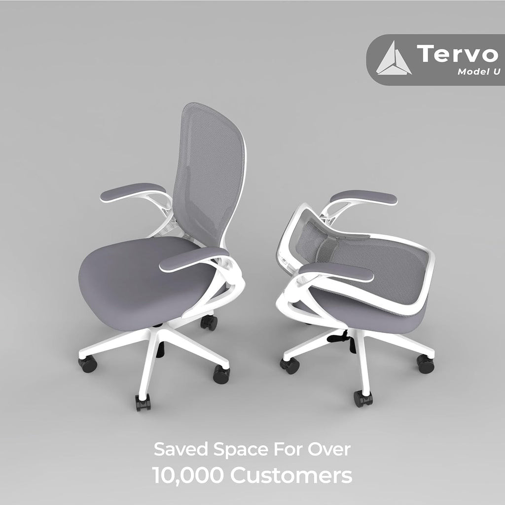 Tervo Model U | Folding Office Chair for Small Spaces | Gaming Chair for Adults & Kids | Ergonomic Mesh Computer Chair for Bedroom | Foldable Desk Chair for Home Work (White & Grey)