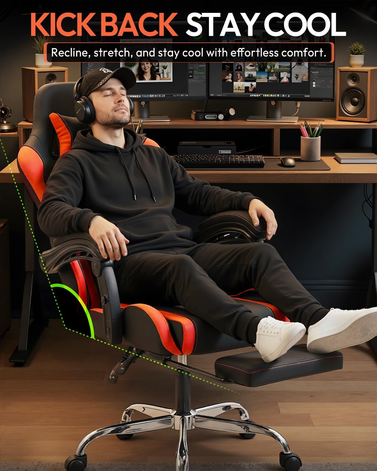 Dowinx Ergonomic Gaming Chair with Footrest & Massage Lumbar, 2D-Linkage Armrests for Computer Chair 330lbs with Headrest Pillow for Office, Home, Streaming and Long Gaming Sessions, Red