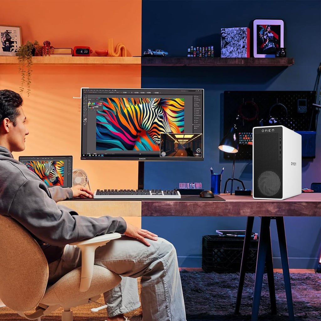 HP OMEN 16L TG03 RTX 5060 Gaming Desktop, Intel Core i7-14700F, NVIDIA RTX 5060, 64GB DDR5 RAM, 4TB SSD, RGB Light Studio & Gaming Hub, W11H,White, Bundle with Thunderobot KG3089R Gaming Keyboard