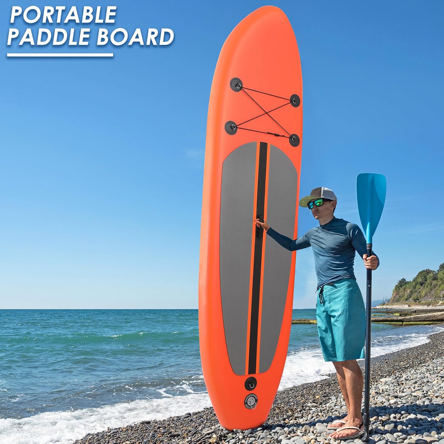 TLSUNNY 11FT Inflatable Stand Up Paddle Board, 3 Fins Paddleboard with Full SUP Accessories for All Skill Levels, Portable Two-Way Hand Pump and Carry Bag, 400LBS