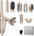 Ukliss 8 in 1 Hair Dryer Brush & Multi Hot Air Styler–Foldable 110,000 RPM Blow Dryer Brush Tool Set with Diffuser Auto-Wrap Curler for Fast Drying Curling Straightening Hair Daily Styling (1.25'')
