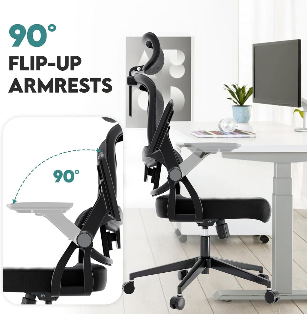 Monhey Ergonomic Office Desk Chair, 90°-125° Tilt Back Home Desk Chair with 360° Swivel & Mute Wheels, High Back Mesh Computer Chair for Adults with Lumbar Support, 330 LBS Capacity(05Black)