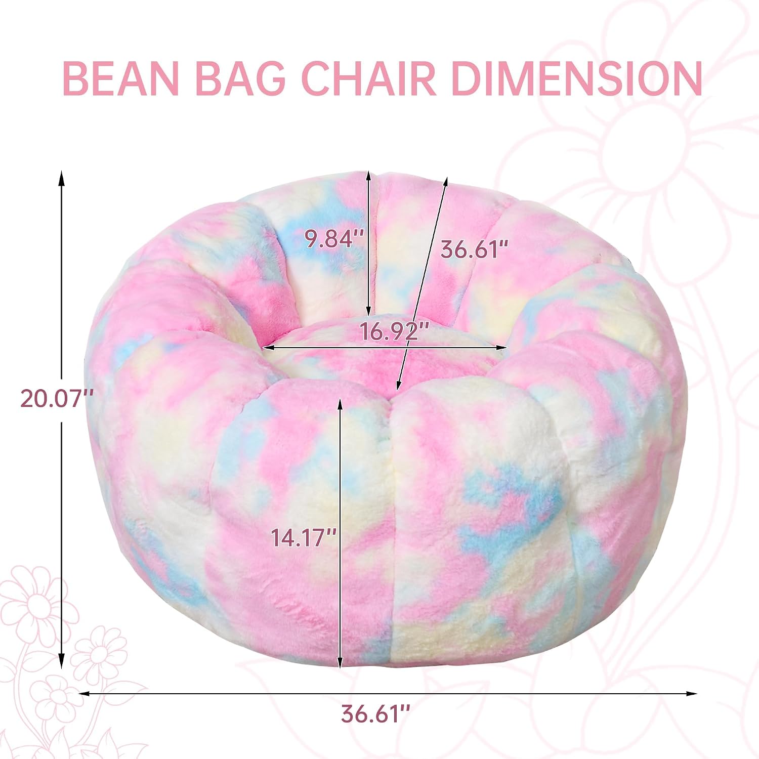 Cvortll Bean Bag Chair, Floral Shaped Beanbag, Faux Fur Adult Teen Kids Comfy Chair with Petal Armrest Chair, Bean Bag Couch for Bedroom, Living Room, Dorm, Game (Colorful)