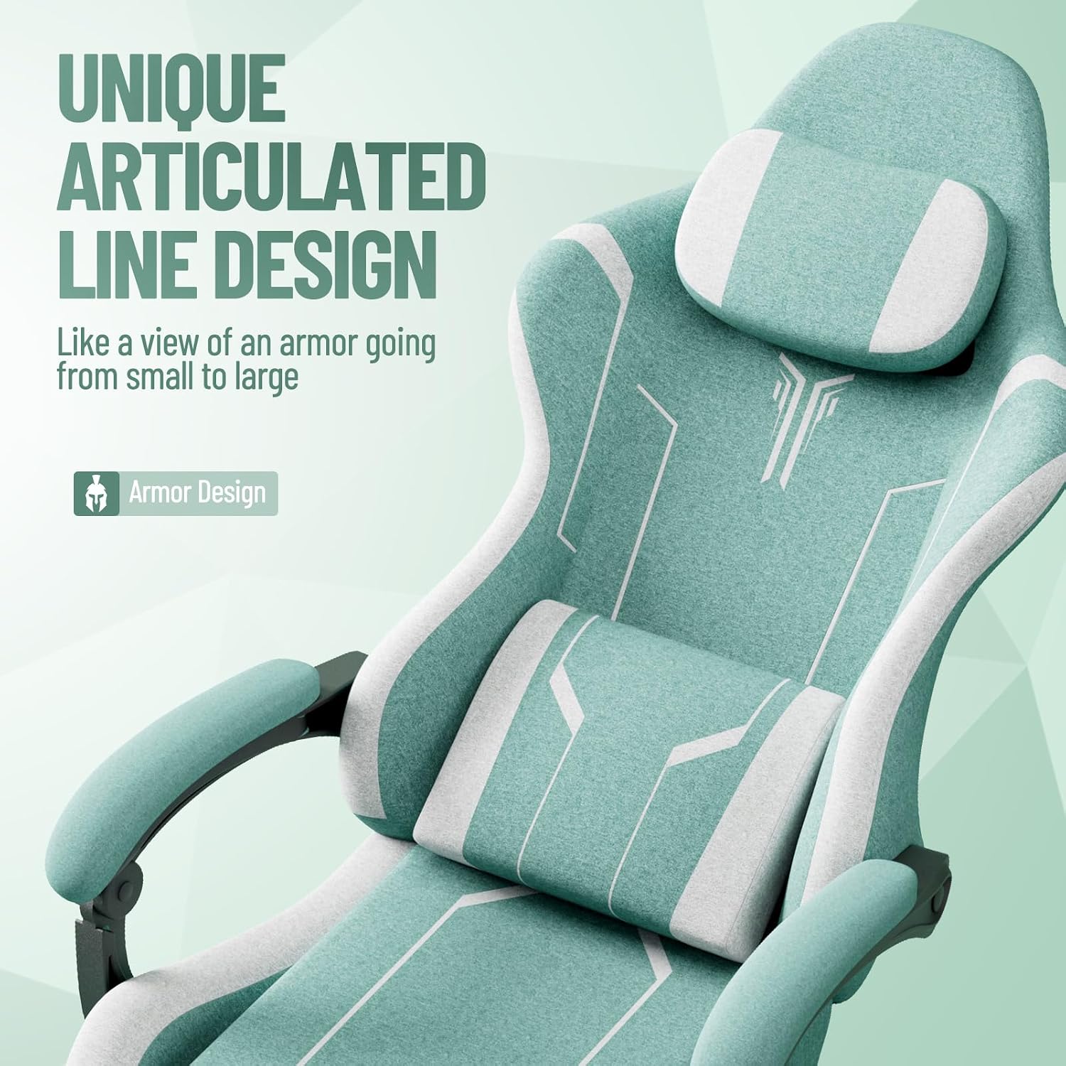 Soontrans Green Gaming Chair, Fabric Ergonomic Computer Chair with Footrest and Linkage Armrest for Adult, High Back Office Game Chair with Massage Lumbar Support