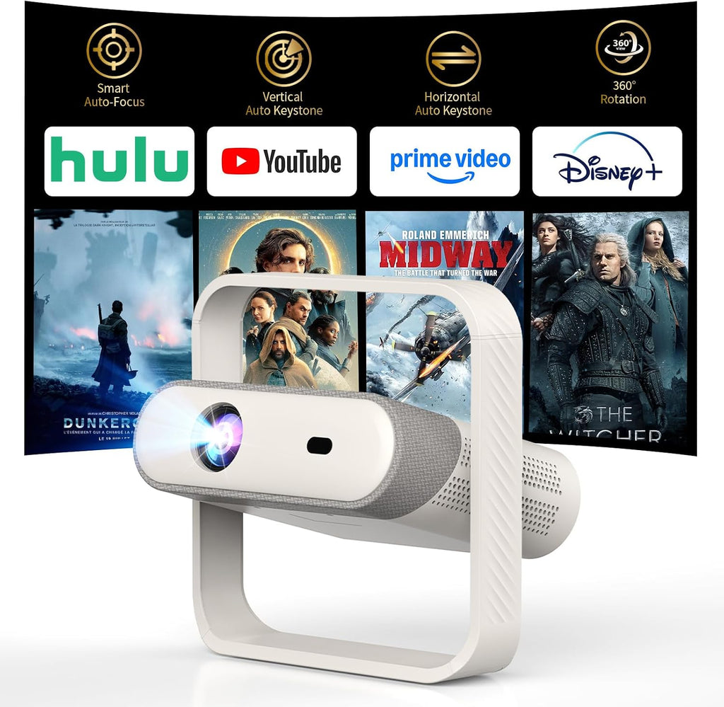 【Native 1080P & Auto Focus】Smart Mini Projector with WiFi and Bluetooth, 500ANSI, Auto Keystone Correction, Compatible with Smartphone, Laptop, HDMI, USB