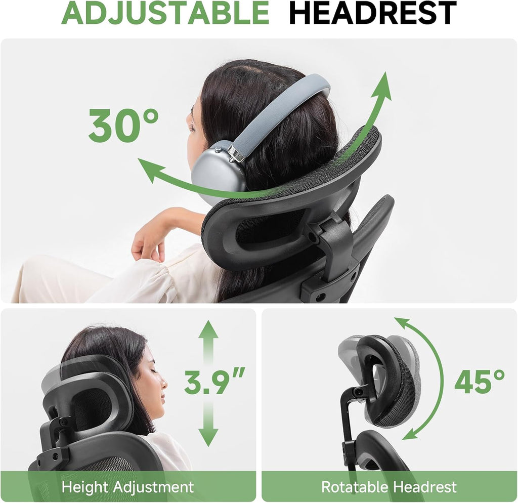 GTPLAYER Office Chair, Home Ergonomic Desk Chair with High Back Mesh, Mesh Office Computer Desk Chairs with Adjustable Lumbar Support, Rolling Work Swivel Task Chairs with 3D Armrests and Headrest