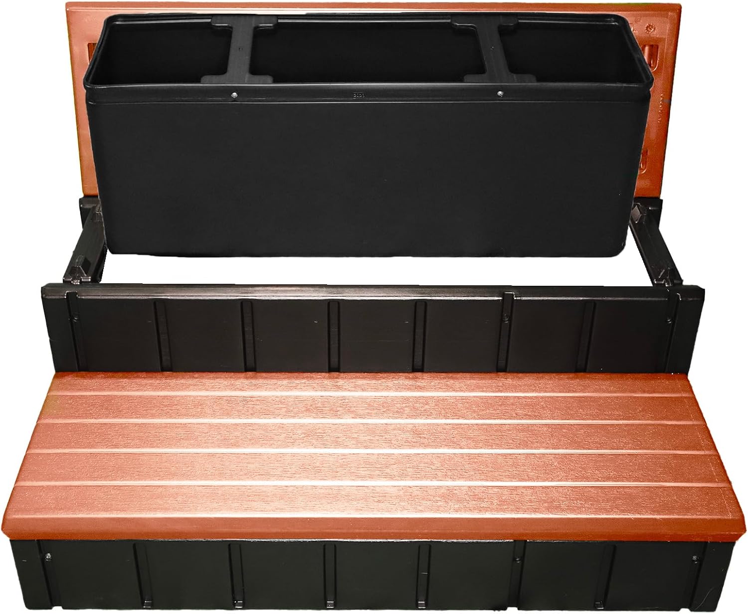 Confer Plastics Two Tier 36' Wide Storage Hot Tub Step: Durable, Multi-Functional, Non-Skid Spa Steps, Easy Installation, Sturdy, Long Lasting Upgrade to Your Space. Proudly Made in USA. - Redwood