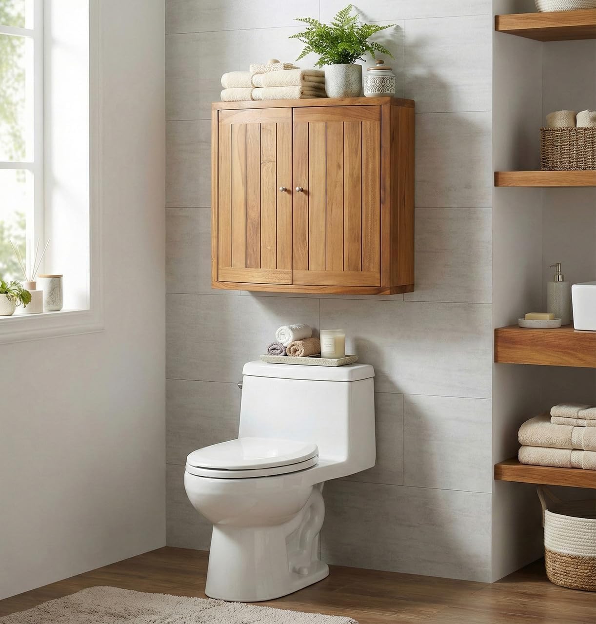 AquaTeak Manada Wall-Mounted Teak Storage Cabinet with Doors