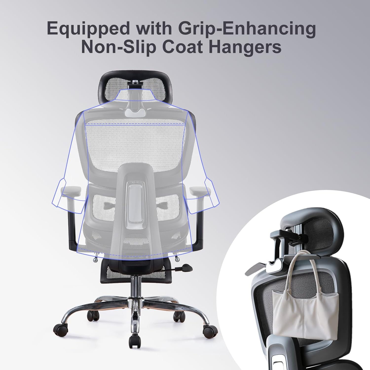 Office Chair with Footrest, Ergonomic Chair with 3D Headrest, Computer Chair with Adjustable Backrest & 3D Armrest, Gaming Chair with Adaptive Lumbar Support, Mesh Backrest & Cushion, Black