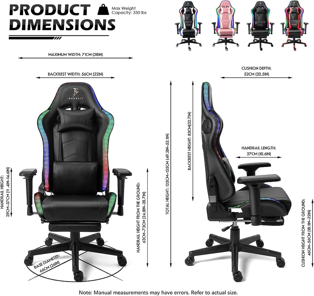 XOOFMASS Massage Gaming Chair with LED Light, Gaming Chair with Speakers, Office Chair with Footrest Ergonomic High Back PU Swivel Game Chair for Teens,Black