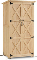Macrout Outdoor Storage Cabinet, Wooden Storage Shed with Lock, Outside Garden Tool Shed with 2 Doors for Patio Yard Lawn, 1628 (Medium)