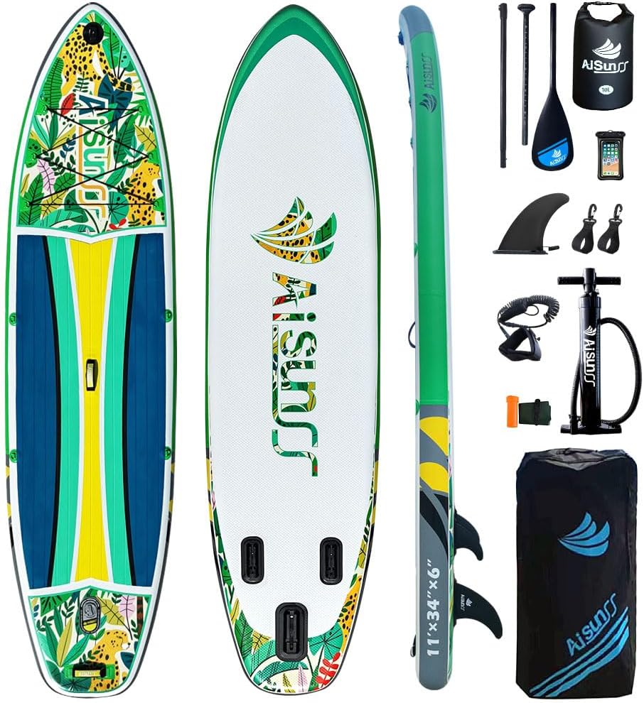 Inflatable Paddle Board for Adult, Paddle Board for All Skill Levels, Wide SUP Board with Primium Accessories Include SUP Carry Bag, Hand Pump& 10L Waterproof Bag
