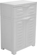 Sunnydaze 34.5' H Resin Garage Storage Cabinet - Garage Cabinet with Adjustable Shelf - Freestanding Utility Storage for Laundry Room, Office, Basement - Speckled White