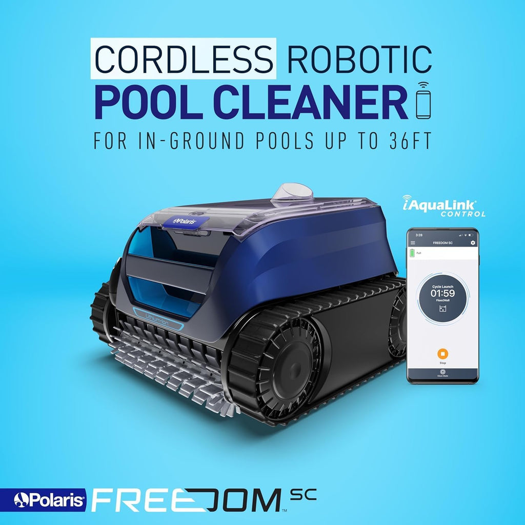 Polaris Freedom SC Cordless Robotic Pool Cleaner, WiFi Enabled, Fast Charging, Dual Modes, Cleans Floor & Walls in 2 Hrs, for In-Ground Pools up to 36ft, w/iAquaLink App & Easy Lift Removal