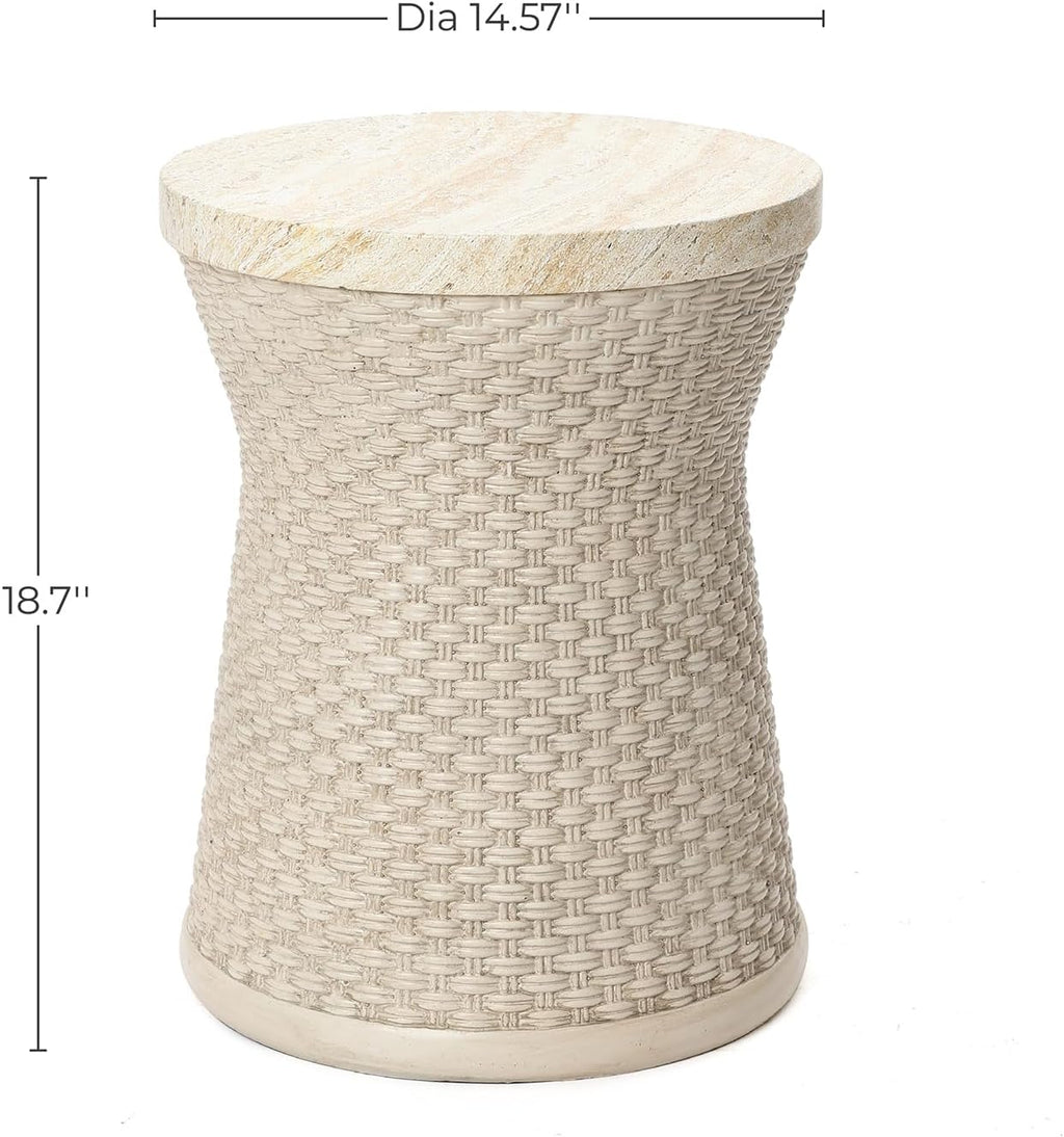 LuxenHome 18.5' Woven Texture Outdoor Side Table with Storage, Round Patio Table with Ice Bucket for Garden, Balcony