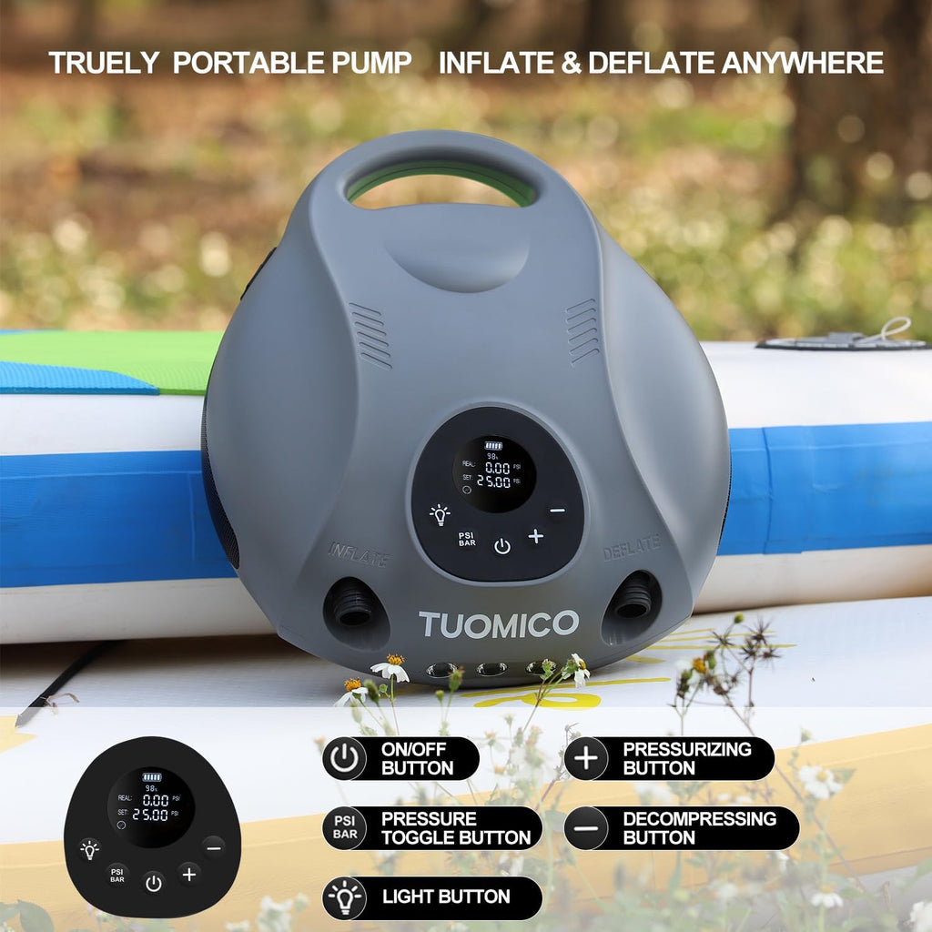 25PSI Paddle Board Pump Electric Portable Sup Air Pump-14.8V Rechargeable Battery Powered, 4 Mins Blow up, Auto-Off for Inflatable Paddleboard Kayak Boat Kite Wing
