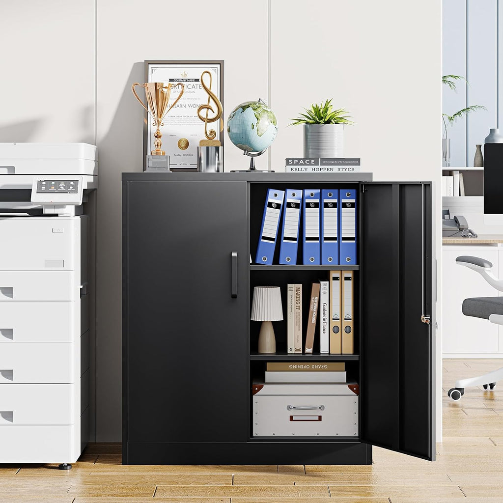 Letaya Metal Storage Cabinets with Lock, Small Locker Steel Cabinets, Adjustable Shelves 2 Doors for Home,Office, Warehouse,Garage(Black-36)