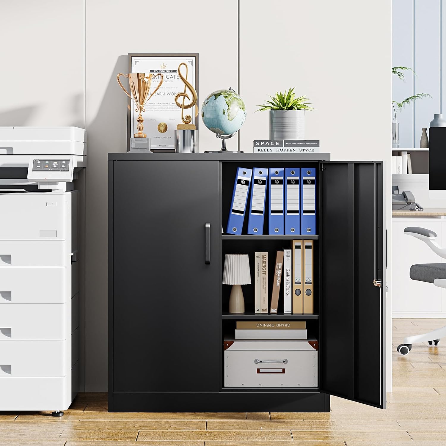 Letaya Metal Storage Cabinets with Lock, Small Locker Steel Cabinets, Adjustable Shelves 2 Doors for Home,Office, Warehouse,Garage(Black-36)