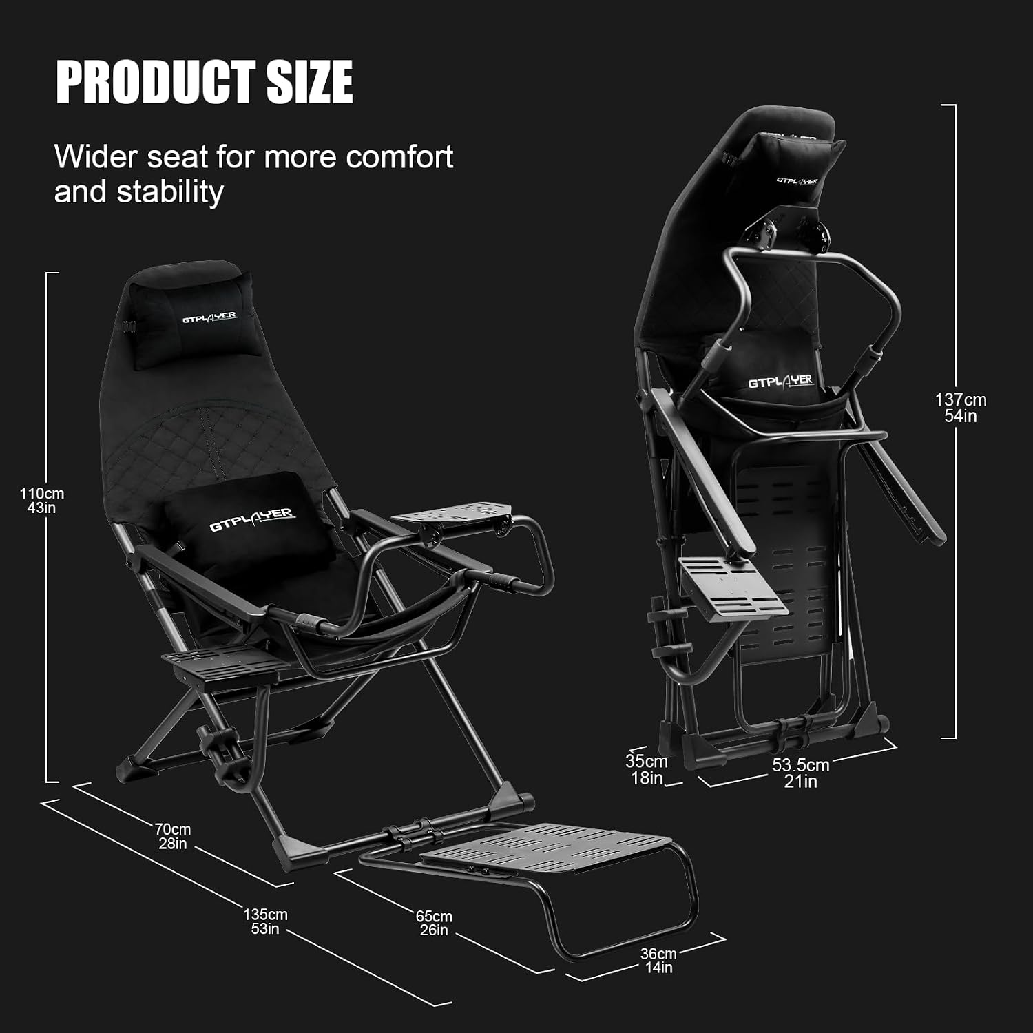 GTPLAYER Sim Racing Cockpit Foldable & Adjustable for High Performance Sim Racing Compact & Flexible Supports All Steering Wheels & Pedals for PC Wheel and Pedals Not Included(Black)