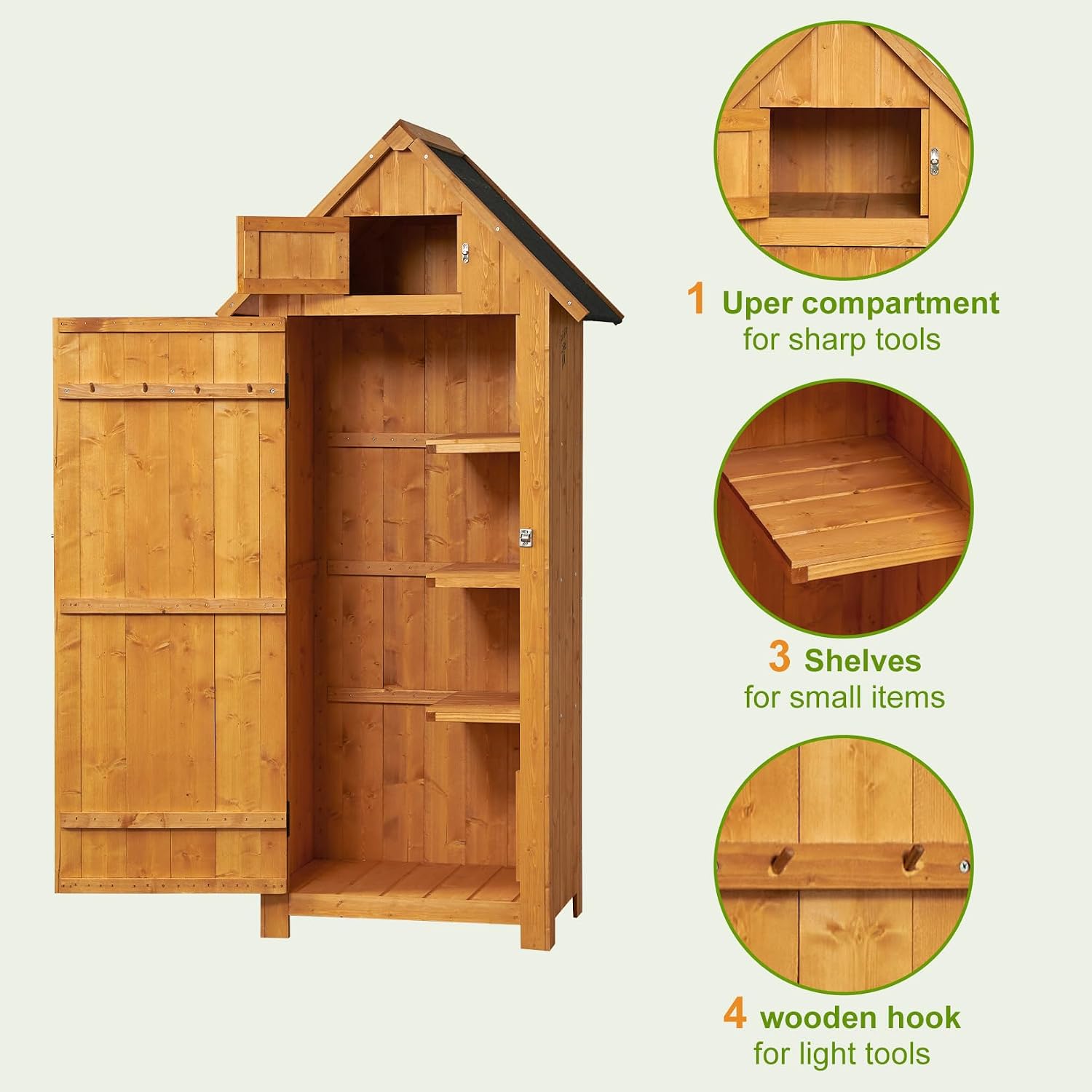 GAOMON Outdoor Wooden Storage Shed, Garden Wood Tool Cabinet, Solid Sheds & Outdoor Storage Clearance, Waterproof Sheds with Shelf and Locking Latch for Backyard, Hallway, Patio (Natural)