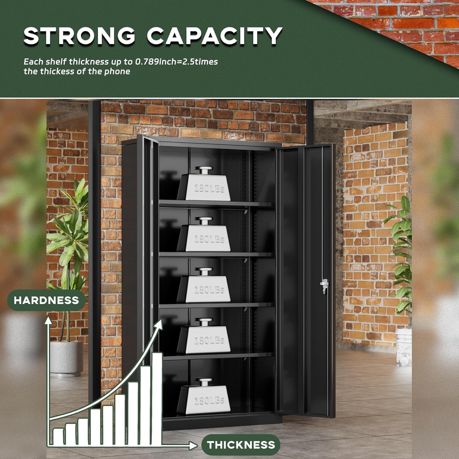 Greenvelly Metal Cabinet with Lock,72' Metal Storage Cabinet with 2 Doors and Adjustable 4 Shelves, Locking Cabinet for Home Office, Garage(36' W x 18' D)