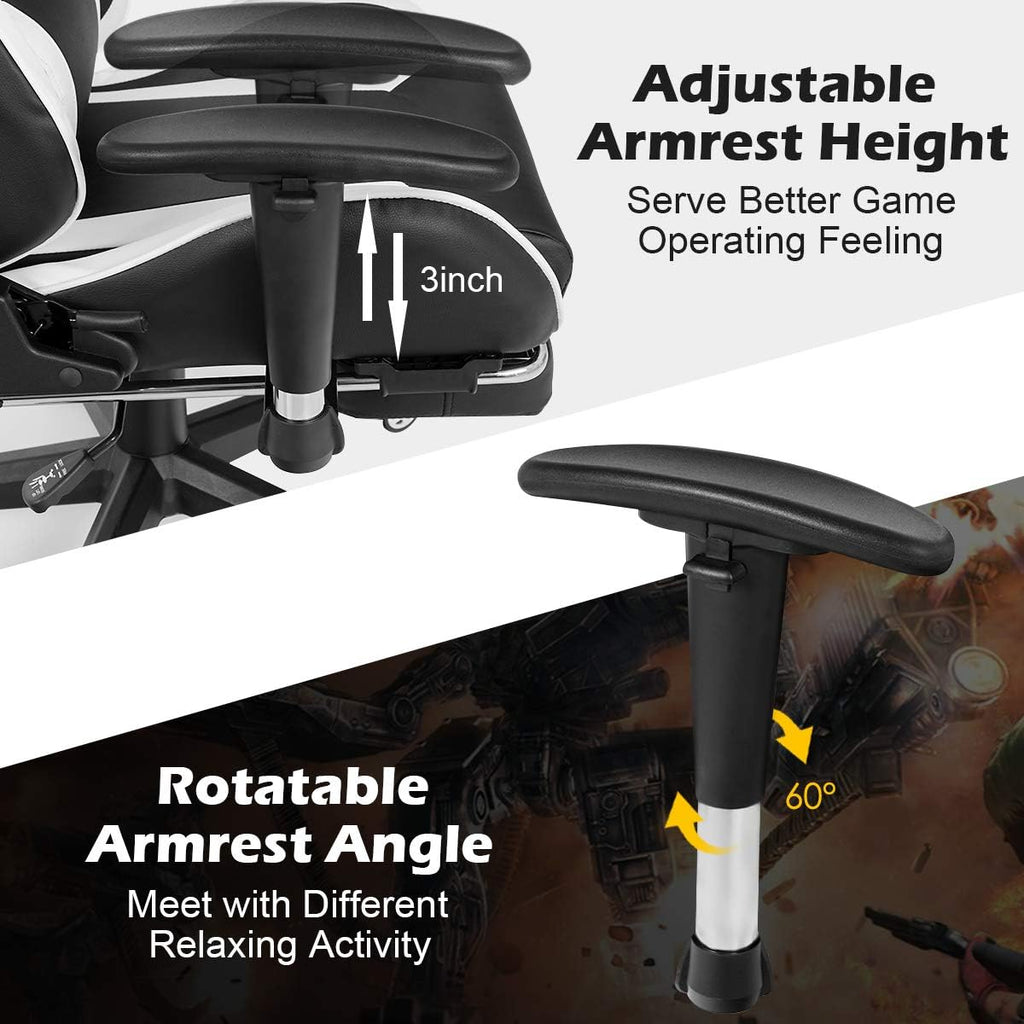 Goplus Massage Gaming Chair, Reclining Backrest, Handrails and Seat Height Adjustment Racing Computer Office Chair, High Back Ergonomic PU Leather Swivel PC Game Chair with Footrest