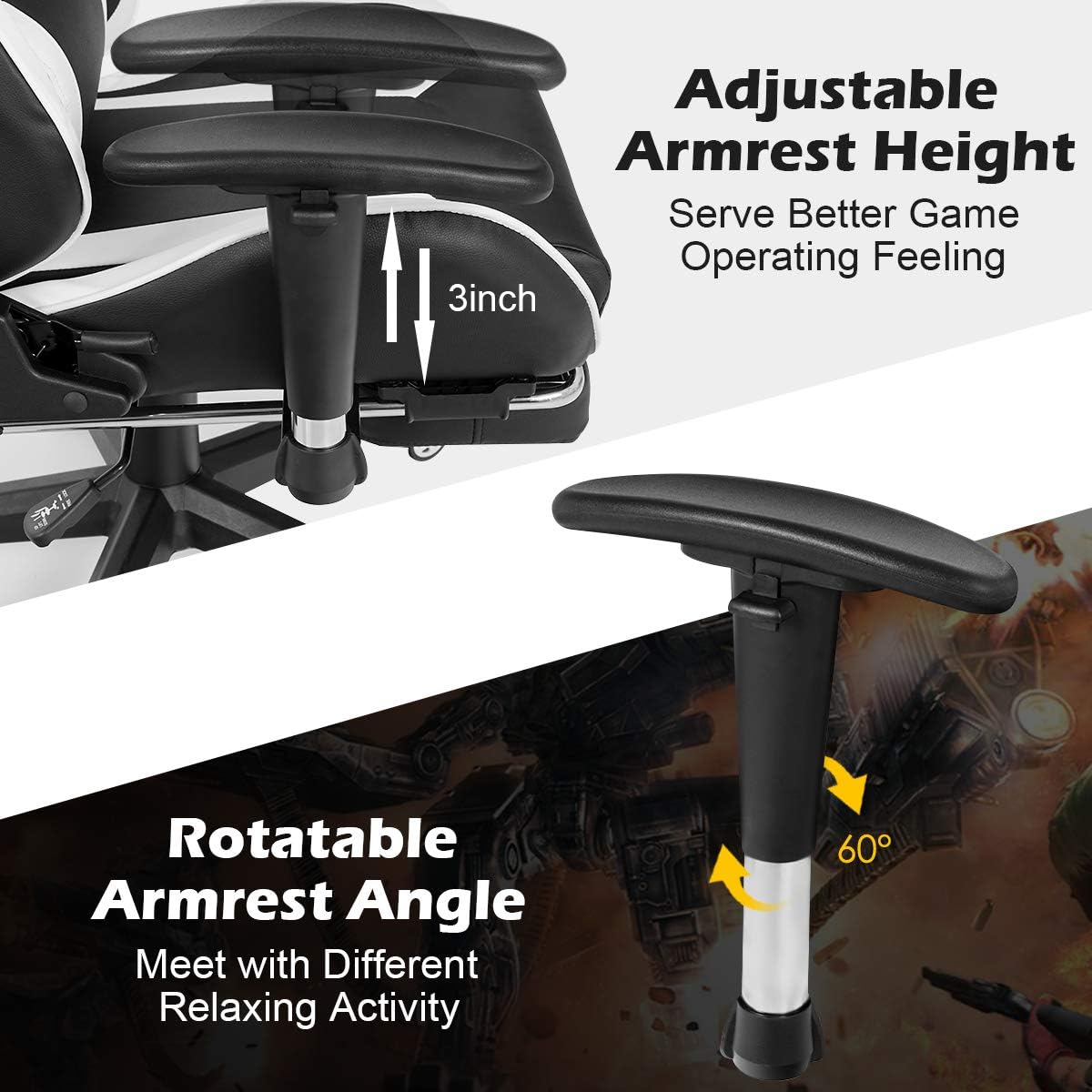 Goplus Massage Gaming Chair, Reclining Backrest, Handrails and Seat Height Adjustment Racing Computer Office Chair, High Back Ergonomic PU Leather Swivel PC Game Chair with Footrest