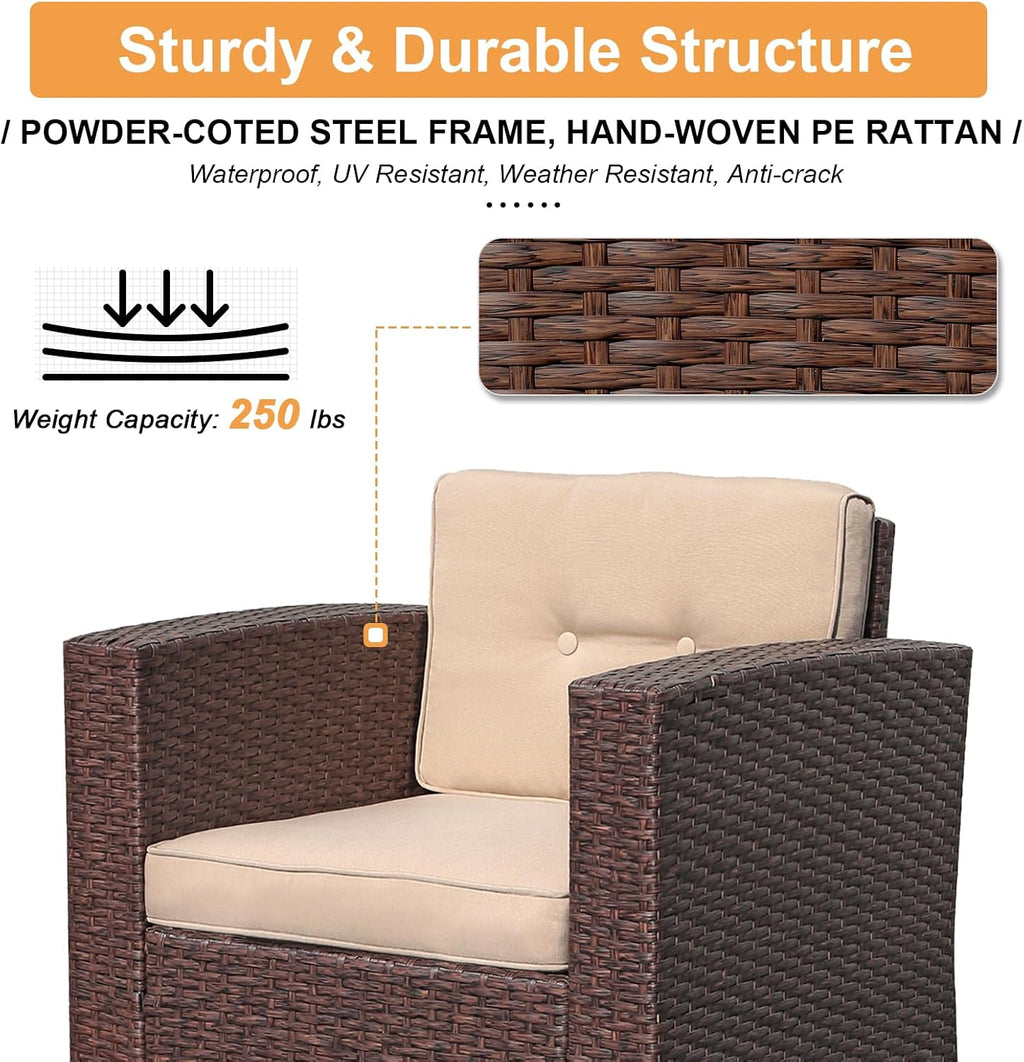 Super Patio 8 Pieces Outdoor Patio Furniture Set, Wicker Patio Conversation Sets with Storage Box, Rattan Outdoor Sectional Sofa Set with Cushions and Coffee Table for Outside Porch, Deck, Brown