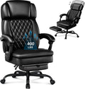 400lbs Executive Office Chair with Foot Rest for Heavy People, Ergonomic Big and Tall Desk Chair with Adjustable Headrest, High Back PU Leather Comfy Heavy Duty Computer Chair with Spring Cushion