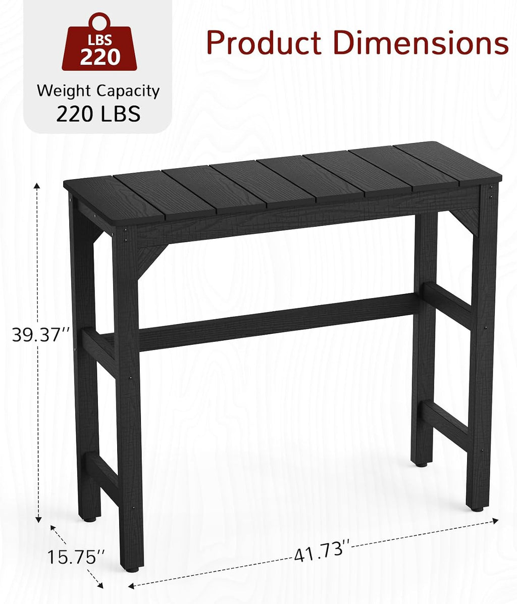 Stoog All-Weather Patio Bar Table, Outdoor Bar Table with Adjustable Feet, Patio Counter Bar Height Tables with Waterproof Top, Never Fade or Rot, for Garden, Balcony, Deck, and Poolside, Black