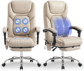 MALOL Massage Office Chair Set of 2 with Heat and Footrest - 3-Level 65°C Targeted Heating, 20-Min Assembly Leather Desk Chair, Big and Tall Executive Computer Chair with Side Pocket, 300 lbs, Beige