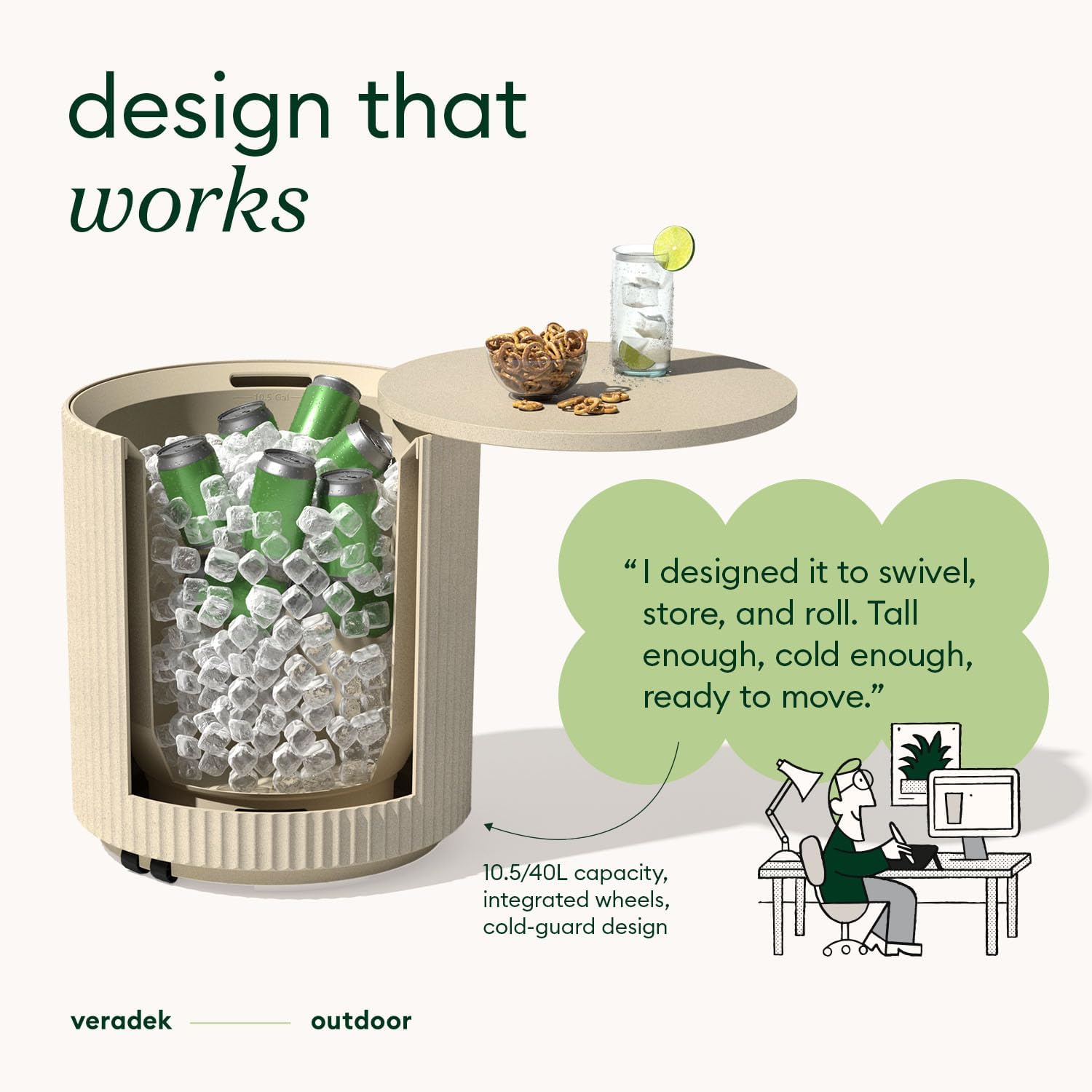 Veradek Outdoor Cooler Side Table - 2 in 1 - Designed for use as Outdoor Side Table, Patio Decor and Ice Chest
