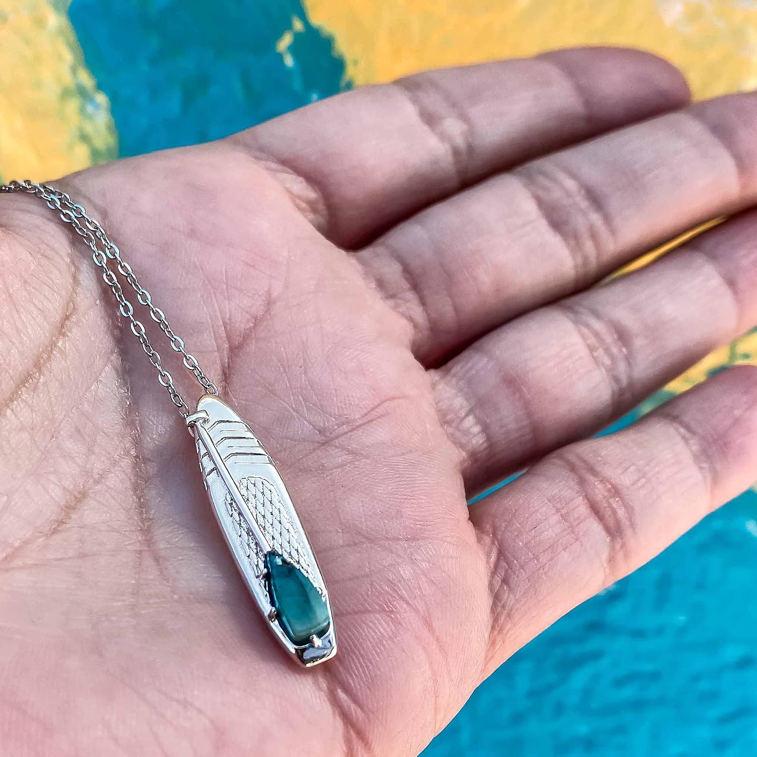 MAY Birthstone Paddle board Necklace in EMERALD | Paddleboard Jewelry Gift