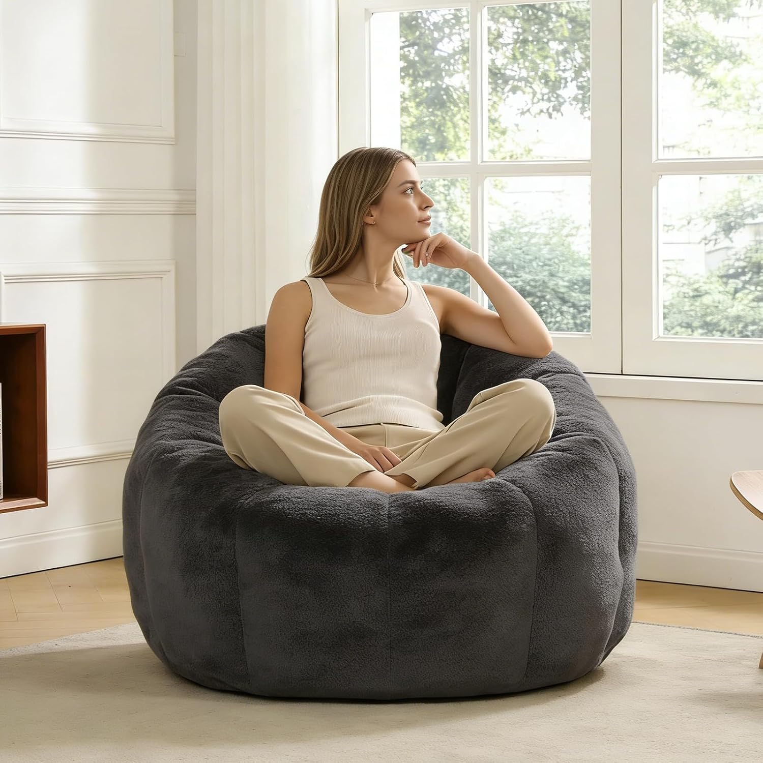 Bean Bag Chair Gaming Sofa for Adults & Kids, Big Beanbag Chairs Reading Couch with Ergonomic Armrests, Oversized Memory Foam Lounge Chair for Living Room/Bedroom, Dark Gray