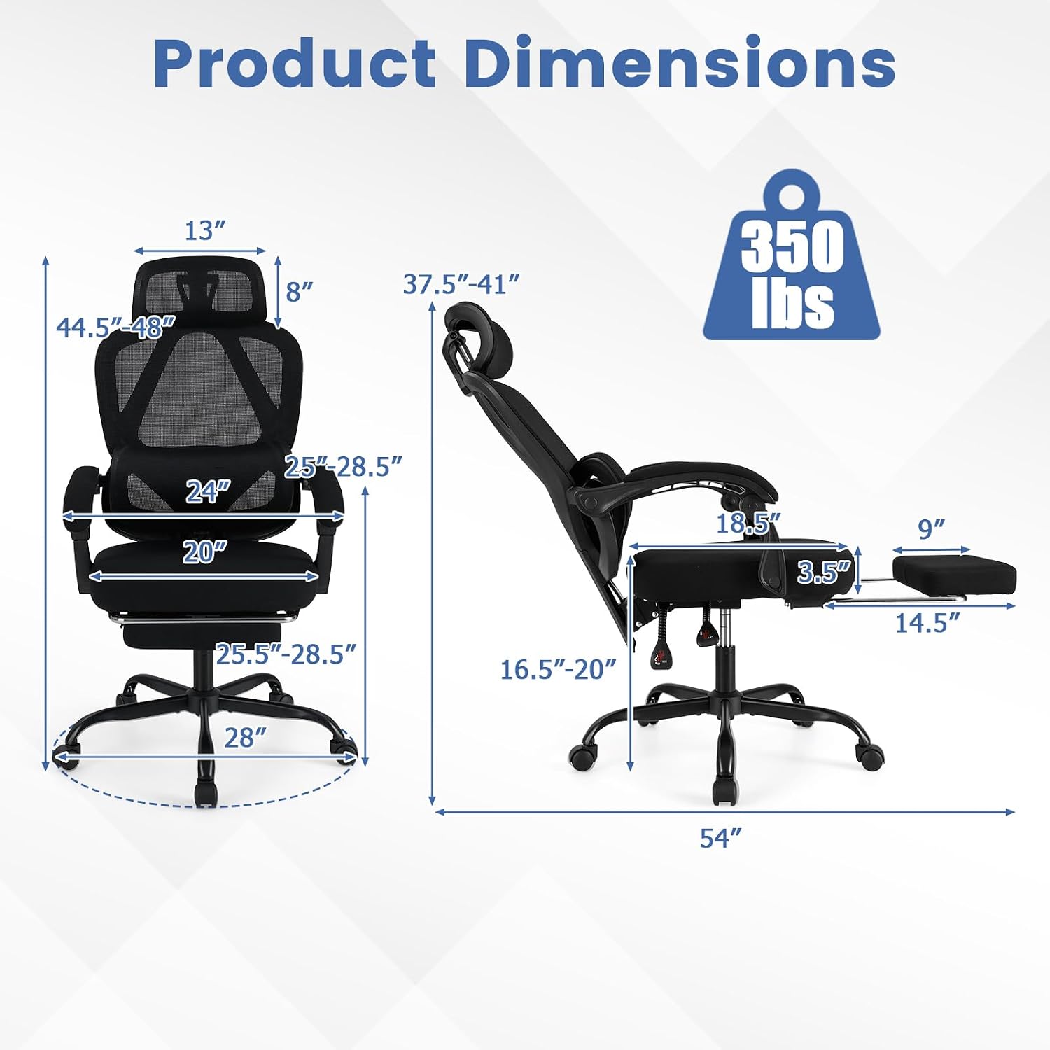 Giantex Mesh Office Chair, Ergonomic Desk Chair with Retractable Footrest, 135° Tilting Backrest, Adjustable Headrest & Lumbar Support, Padded Armrest, Computer Chair with High Back for Home Office