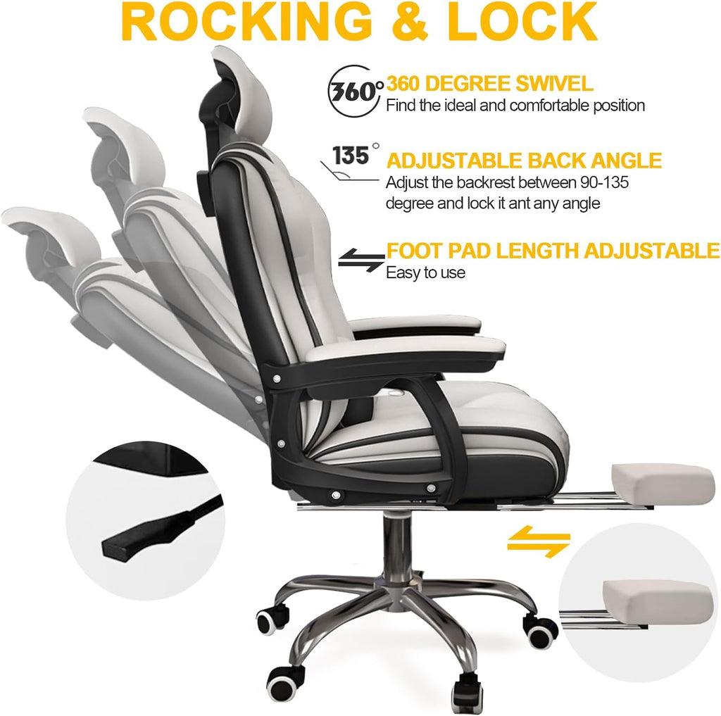Executive Office Chair Reclining with Footrest Ergonomic Computer Desk with Lumbar Support Big and Tall Home High Back Gaming Chair for Office Home Study