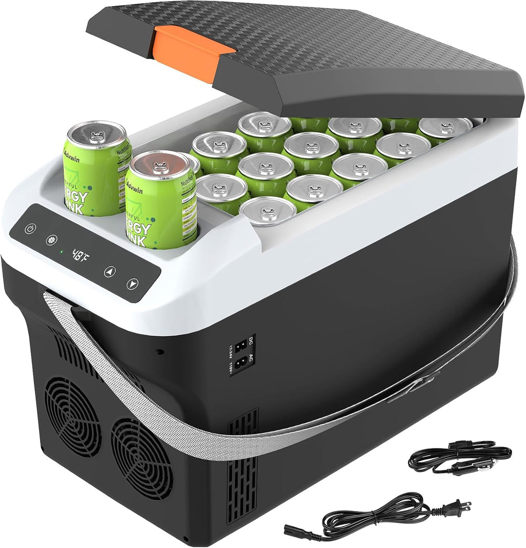 advwin 12 Volt Car Refrigerator 23Quart(22L) Electric Cooler/Warmer, Plug In Car Cooler with 110V AC Home Power Cord & 12V Car Adapter, Portable Refrigerator for Camping, Travel, RV(Black)