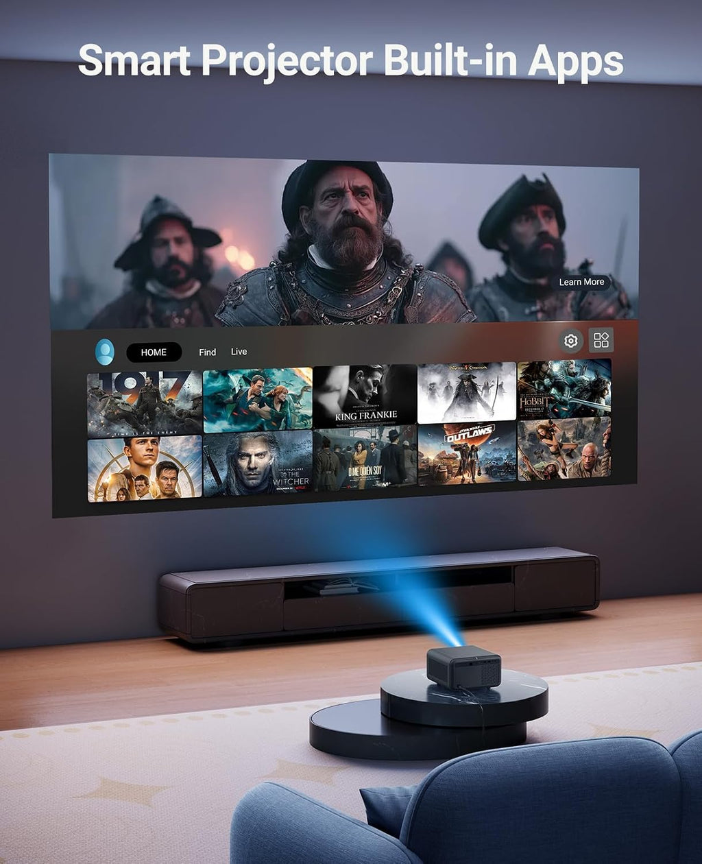 【Native 1080P & Auto Focus】Mini Projector with WiFi and Bluetooth, 800Ansi Brightness, Support 4K HD, Portable Movie Projector, Auto Keystone Correction, Compatible with Smartphone, Laptop, HDMI, USB