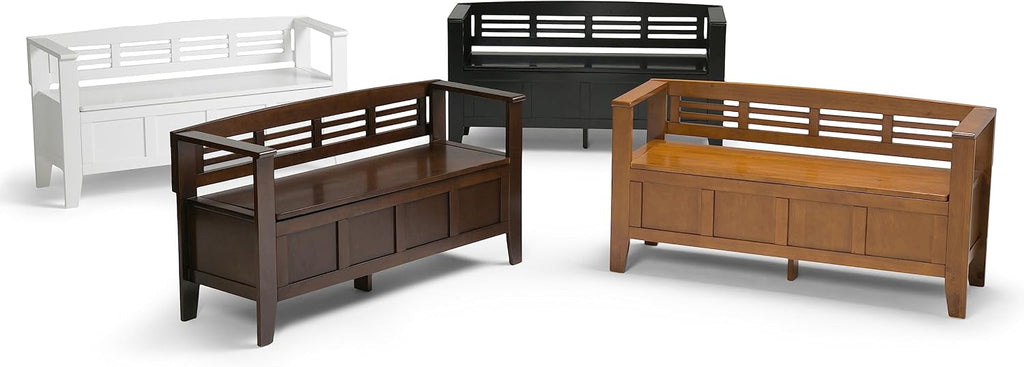 SIMPLIHOME Adams Entryway Storage Bench - 48 inch Wide Solid Wood Hallway Seat in Light Avalon Brown, Contemporary Bench for Entryway or Living Room with Lift-Up Lid and Spacious Storage
