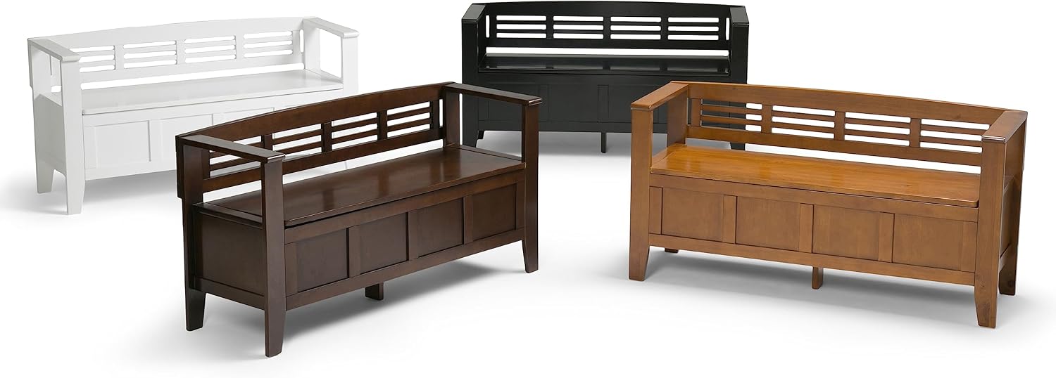 SIMPLIHOME Adams Entryway Storage Bench - 48 inch Wide Solid Wood Hallway Seat in Light Avalon Brown, Contemporary Bench for Entryway or Living Room with Lift-Up Lid and Spacious Storage